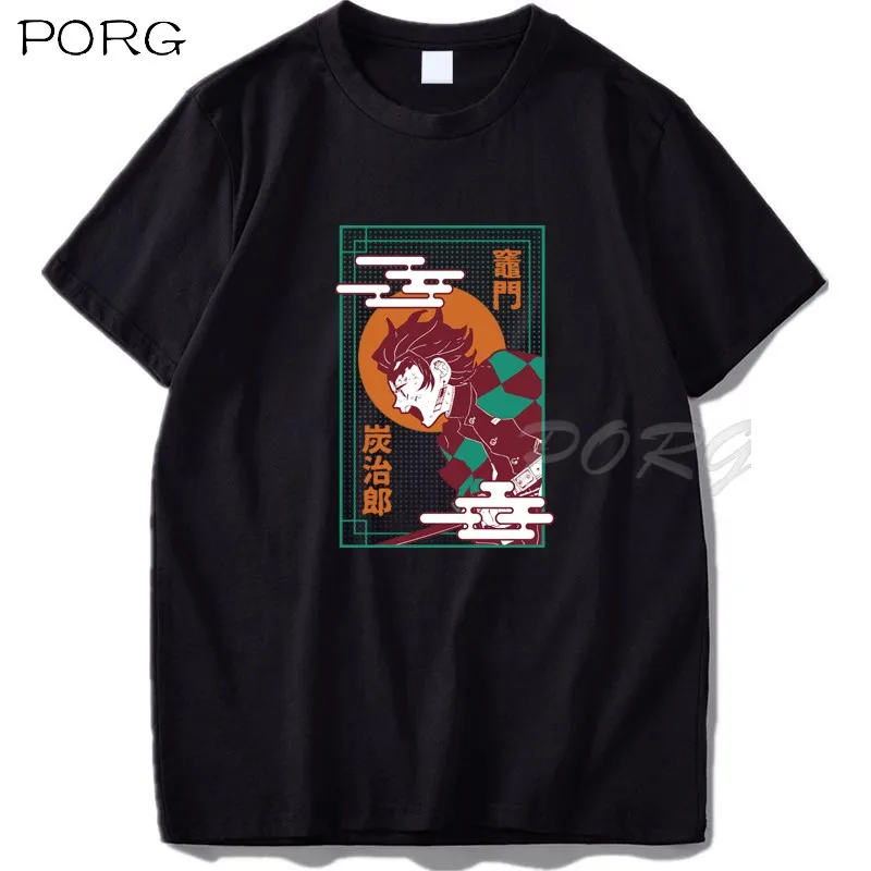 

Футболка Kimetsu No Yaiba с аниме «рассекающий демонов», повседневная мужская и женская рубашка в стиле Харадзюку, с круглым вырезом, черная, летня...
