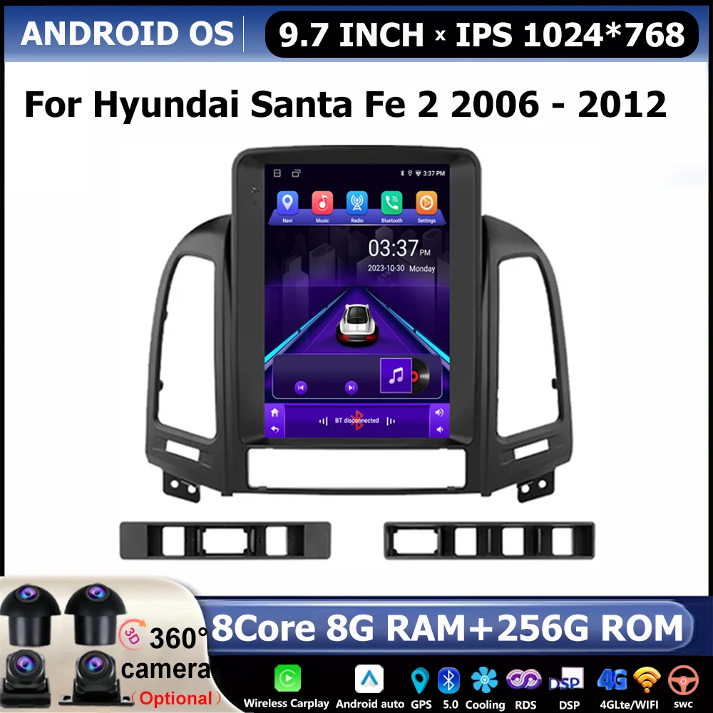 9 7 'ɺndroid OS для Hyundai Santa Fe 2 2006 - 2012 видеоплеер навигация Мультимедийная