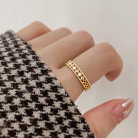 2022 cute women rings korean fashion gothic gold cold wind geometric checkered double layer zircon jewelry engagement ring