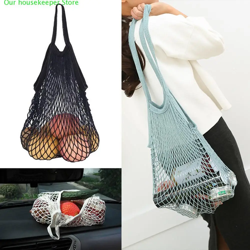 

Kitchen Fruits Vegetables Hanging Bag Reusable Grocery Produce Bags Cotton Mesh Ecology Market String Net Shopping Tote Bag