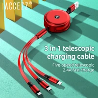 accezz 3 in 1 usb c cable for iphone 12 13 pro max fast charging micro usb type c for macbook xiaomi samsung retractable cord
