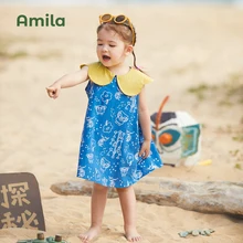 Amila 어린이 탐험 시리즈 여아 드레스, 턴다운 칼라 숄, 대학 스타일 공주 드레스, 2022 여름 신상