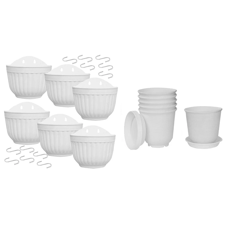 

6 Pcs 8.2 Inch Wall Hanging Planter Pots & 6Pcs Garden Plastic Flower Plant Pots Set Indoor Modern Planters