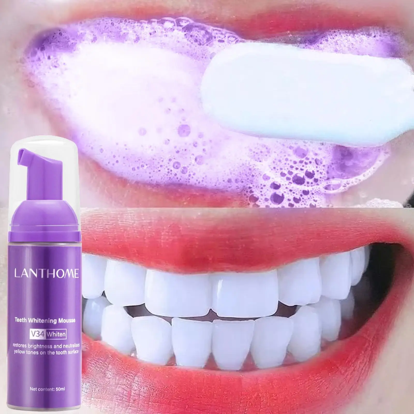 

50ml V34 Teeth Whitening Mousse Remove Stains Fresh Whitening Tooth Mousse Hygiene Toothpaste Foam Cleaning Oral Breath Tee W1C0