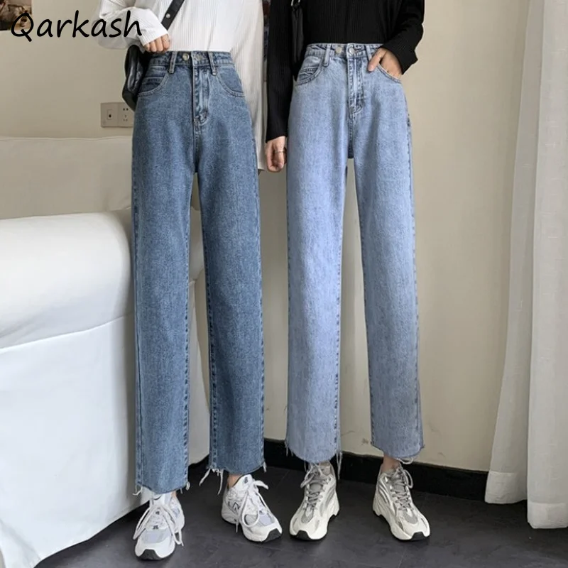 

Burred Jeans Women High Waist Wide Leg Loose Leisure All-match Trendy Baggy Female Vintage Denim Younger Stylish Harajuku Button