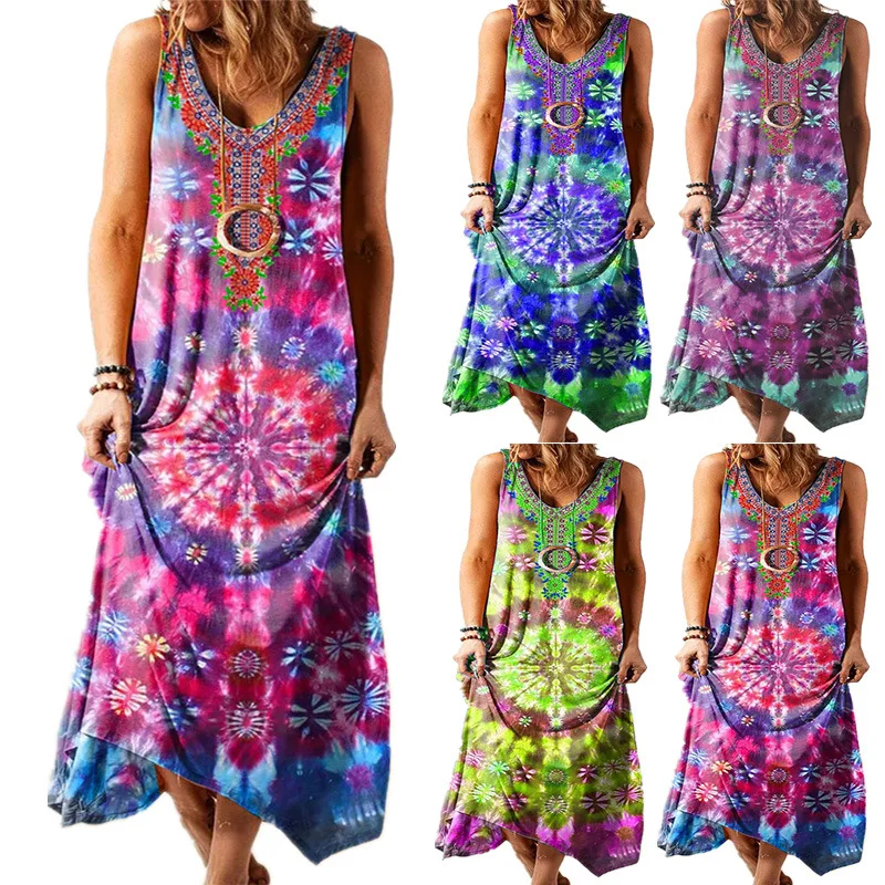 

European and American Women's Clothing Summer New Ethnic Style Loose Print Vest Dress Long Dress