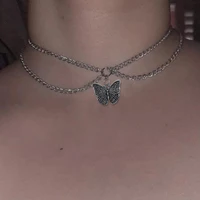 women vintage butterfly pendant necklace simple clavicle chain