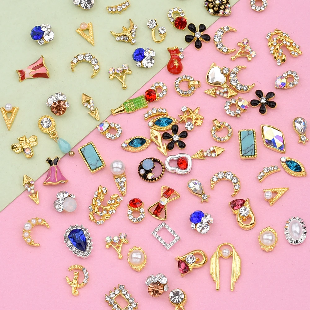 50 Шт. Смешанные Золотые Серебряные 3d Стразы Украшения Для Дизайна Ногтей С