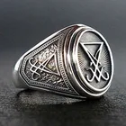 Кольцо Lucifer Morningstar, винтажное готическое сатаническое кольцо, реквизит для косплея, кольца из нержавеющей стали в стиле панк, модный подарок для мужчин на Хэллоуин