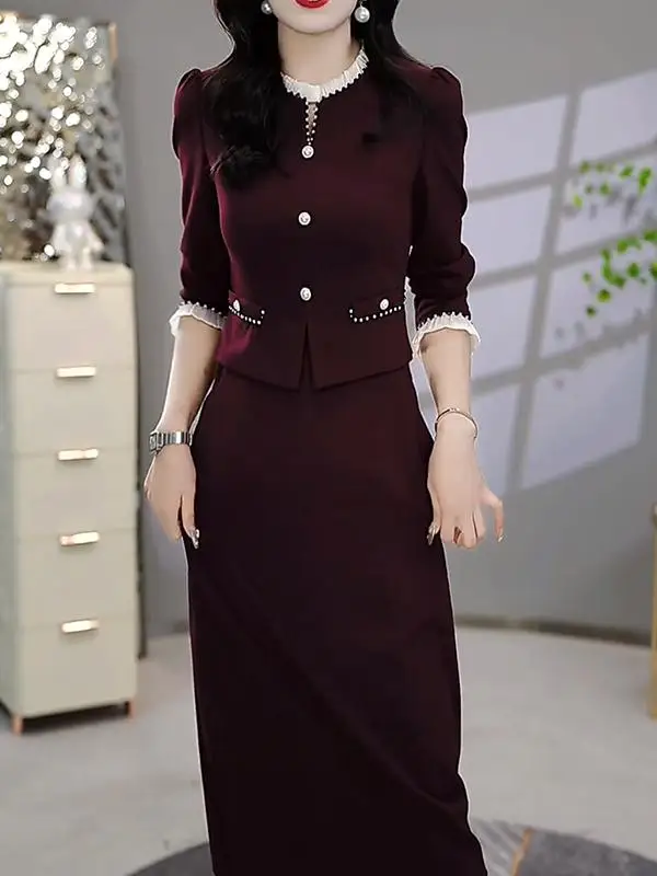 Yixian Dream Женская одежда Изящное красное платье Ankela из двух частей для похудения