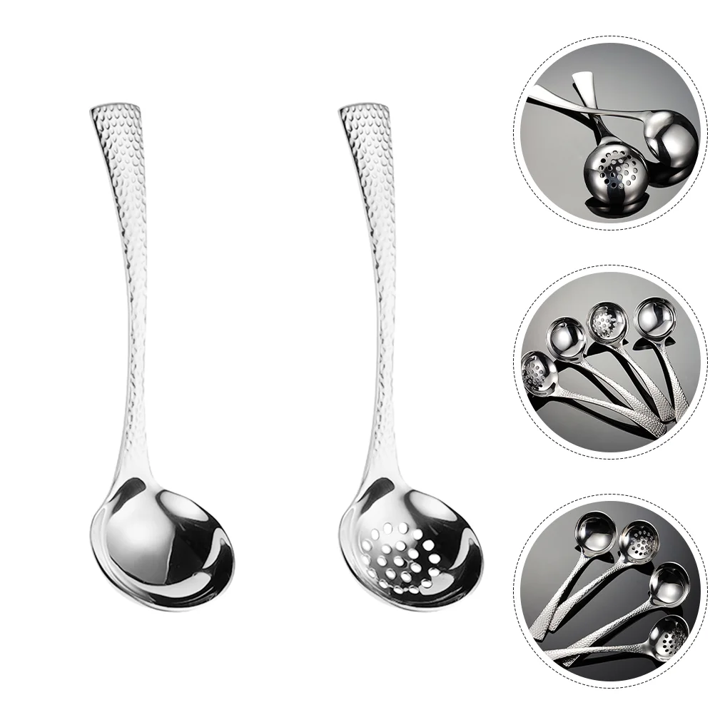 

2 Pcs Long Handle Serving Spoon Utensil For Scooping Soup Ladle Cooker Spoons Stainless Steel Kitchen Slotted