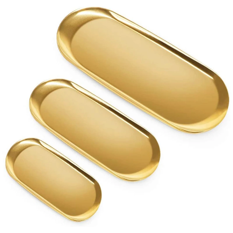 

3Pcs Golden Plate Stainless Steel Dessert Plate Nut Fruit Cake Tray Snack Plate Western Steak Plate Trays