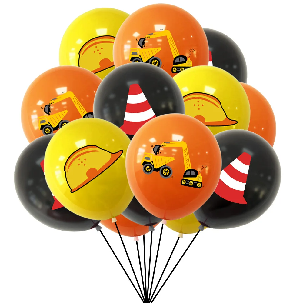 

12pcs Construction Excavator Vehicle Balloons Kids 1st Birthday Party Decorations Baby Shower Construction Tractor Baloons