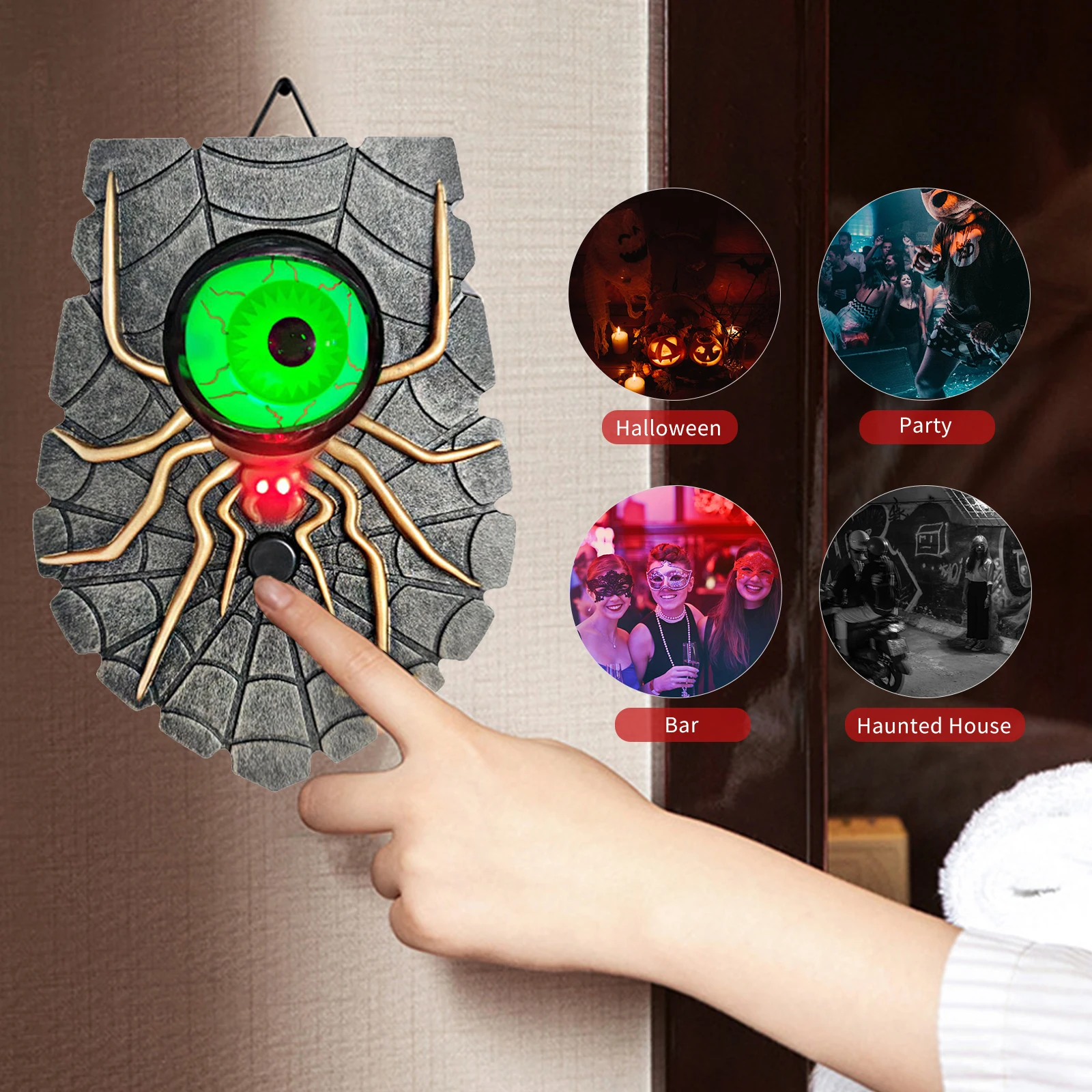 

Хэллоуин одноглазный паук дверной звонок украшение с голосом призрак день светящийся подвесной пластиковый дверной звонок звено