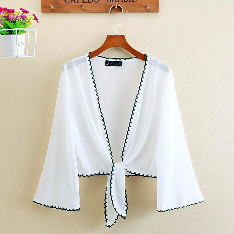 

#3544 Cardigan Jacket Women Summer Thin Chiffon Coat Kimono Ladies Short Solid Colour Sunscreen Female Coat Outerwear