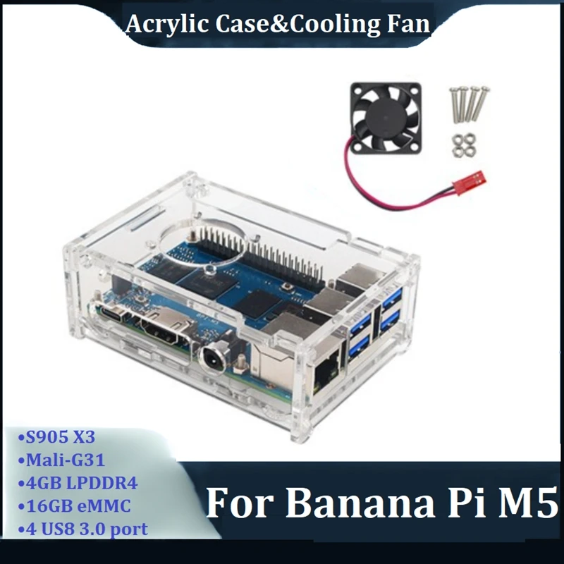 

For Banana Pi M5 S905X3 Quad Core Cortex-A55 4GB RAM 16GB EMMC Gigabit BPI M5 Development Board+Acrylic Case