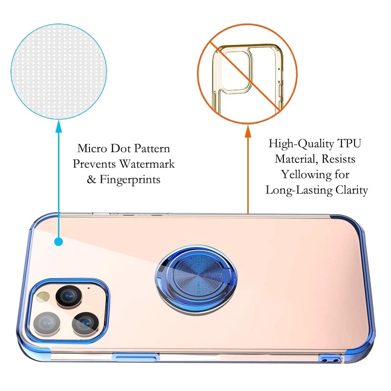 Plating Transparent Magnetic Case For iPhone 14 13 12 11 Pro Max XS XR X 7 8 Plus Shell Silicone Cover With Ring Holder Stand