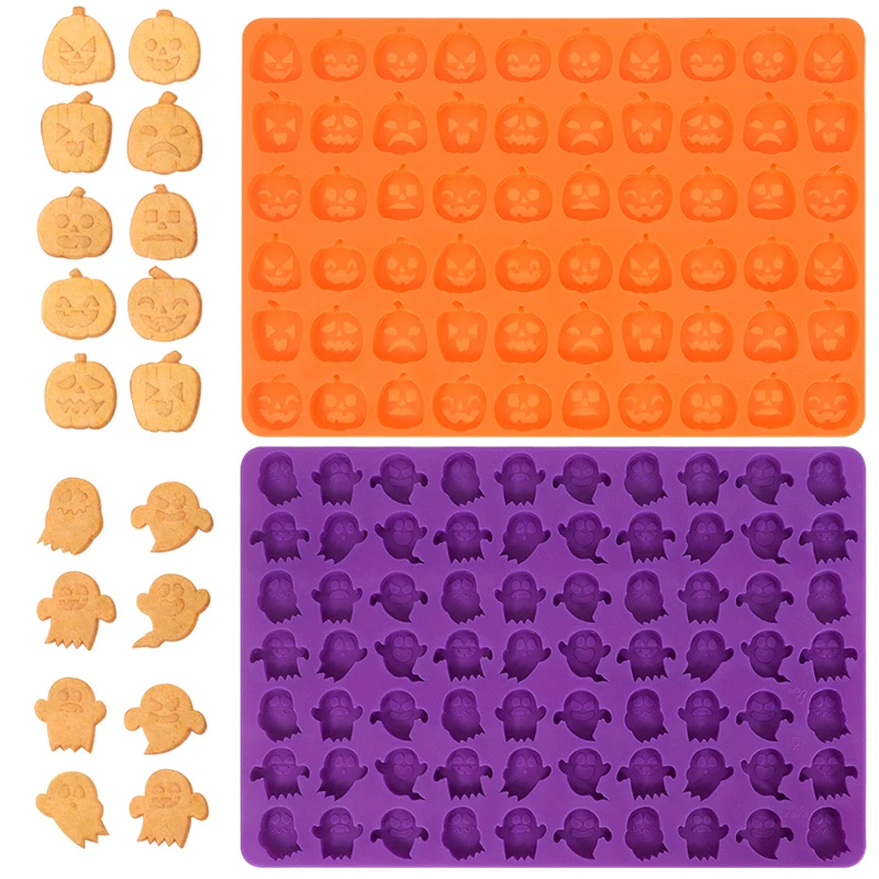 

60/70 Holes Mini Halloween Silicone Pumpkin Ghost Mold for Thanksgiving Pumpkin Chocolate Gummies Candy Cake Decoration