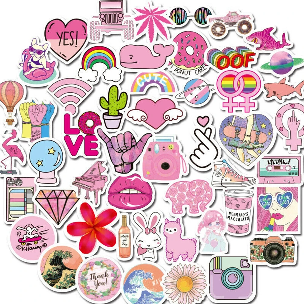

50pcs/pack Random PVC Waterproof Pink Girls Fun Sticker toys for children For Moto Car & Suitcase Cool Fashion Laptop stickers