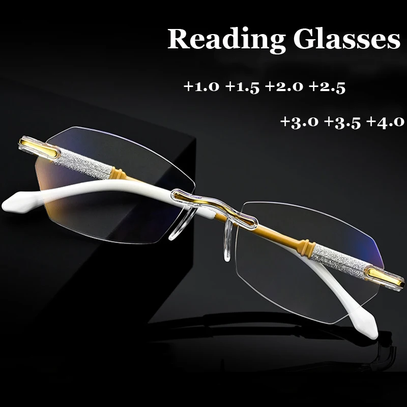 

Ultralight Ladies Reading Glasses Unisex Women Men Rimless Anti Blue Light Farsighted Eyewear Prescription Eyeglasses Diopter