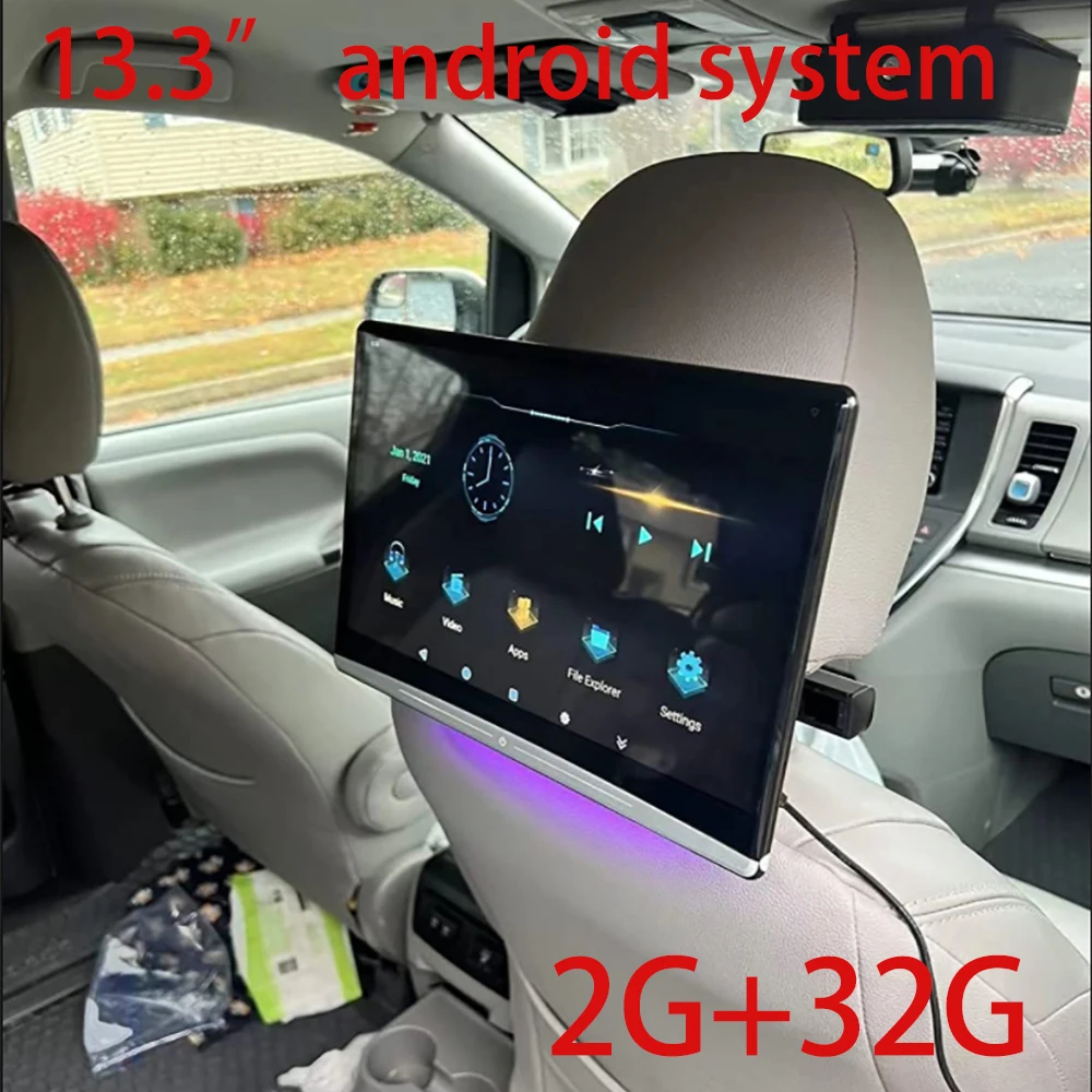 Монитор Автомобильный на подголовник 13 3 дюйма Android 2 + 32 ГБ 4K 1080P WIFI/FM/Bluetooth/USB/SD/HDMI |