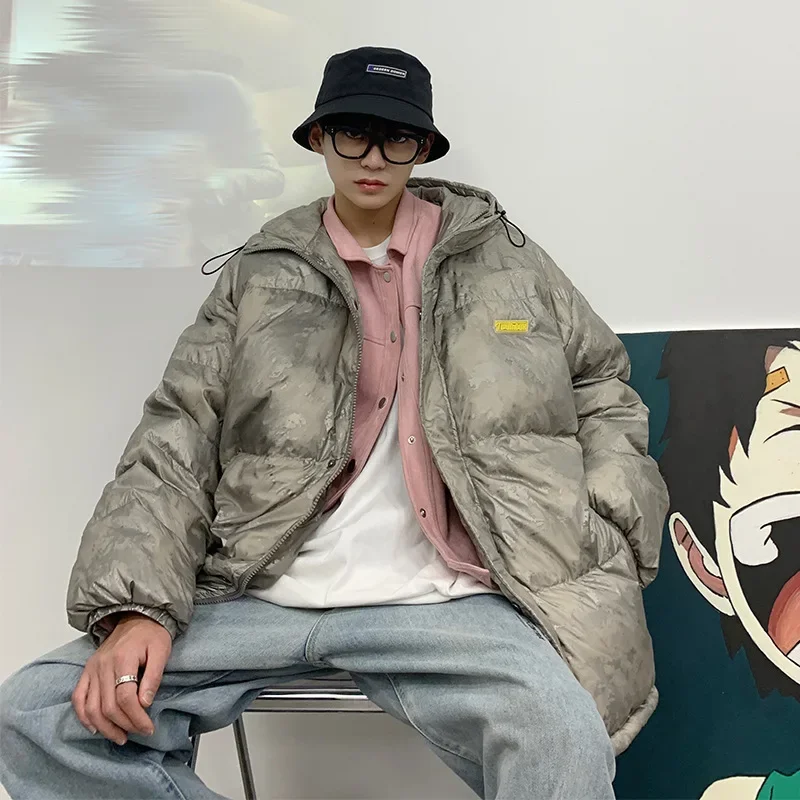 Мужской зимний пуховик свободного покроя теплая куртка с капюшоном модная