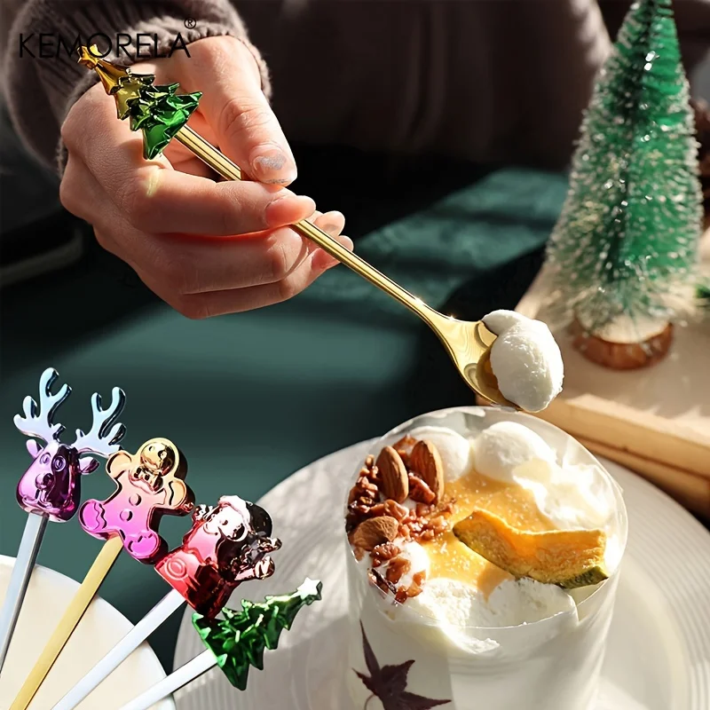 KEMORELA Рождественская Тема Ложки Из Нержавеющей Стали 2/4/6 Комплект Искусственный