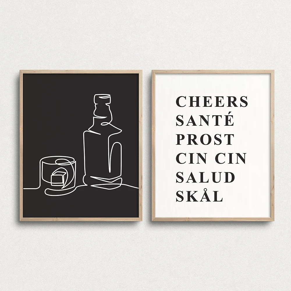 

Bar Cheers Quote Prints Kitchen Whiskey Poster Minimalist Wall Art Canvas Painting Nordic Pictures Cafe Club Decoration