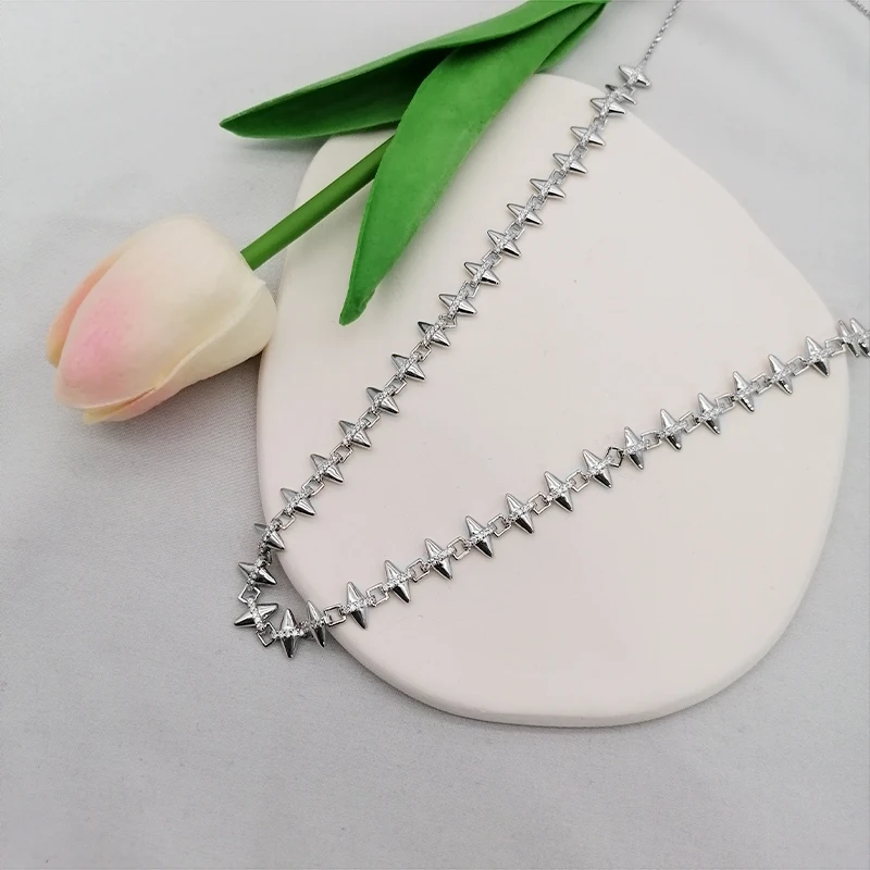 

Silver White Spike Necklace Simple Women's 925 Sterling Silver Luxury Simple Jewelry Holiday Gift Classic Free Shipping
