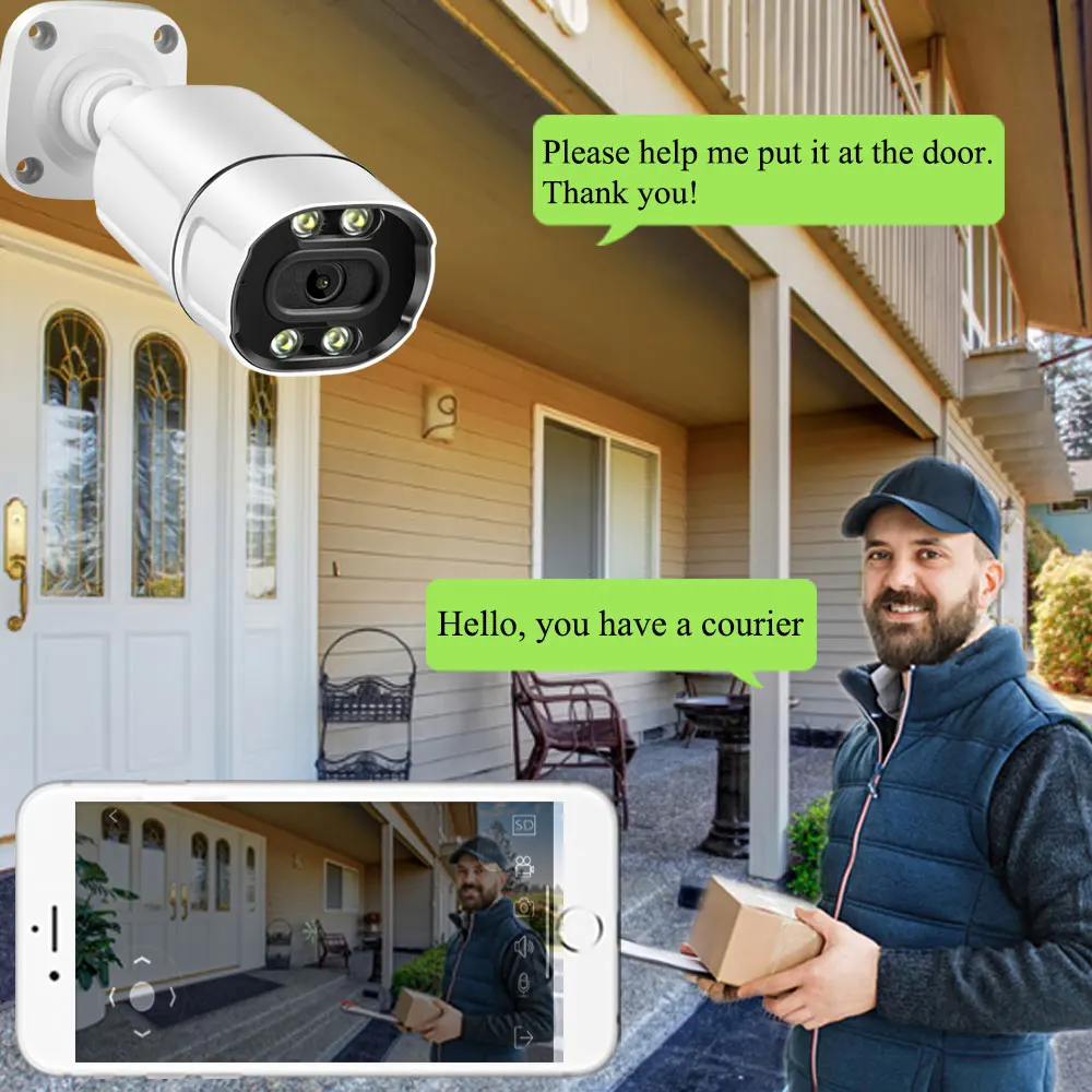 Пуля видеонаблюдения POE Cam Открытый 4K 8MP Sony415 Двустороннее аудио Двойной источник
