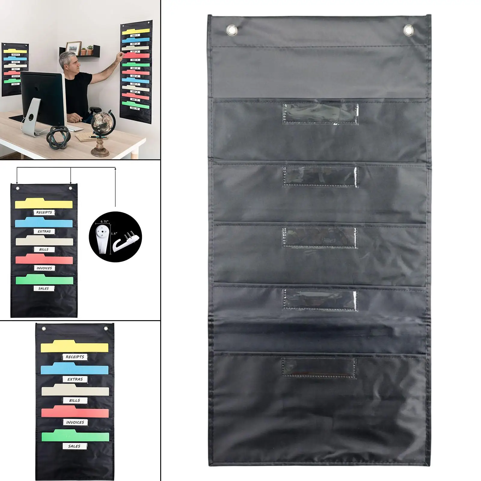 

Hanging Wall Pocket Chart Organizer Storage Bag with Label Window for Office Home Wall Door School