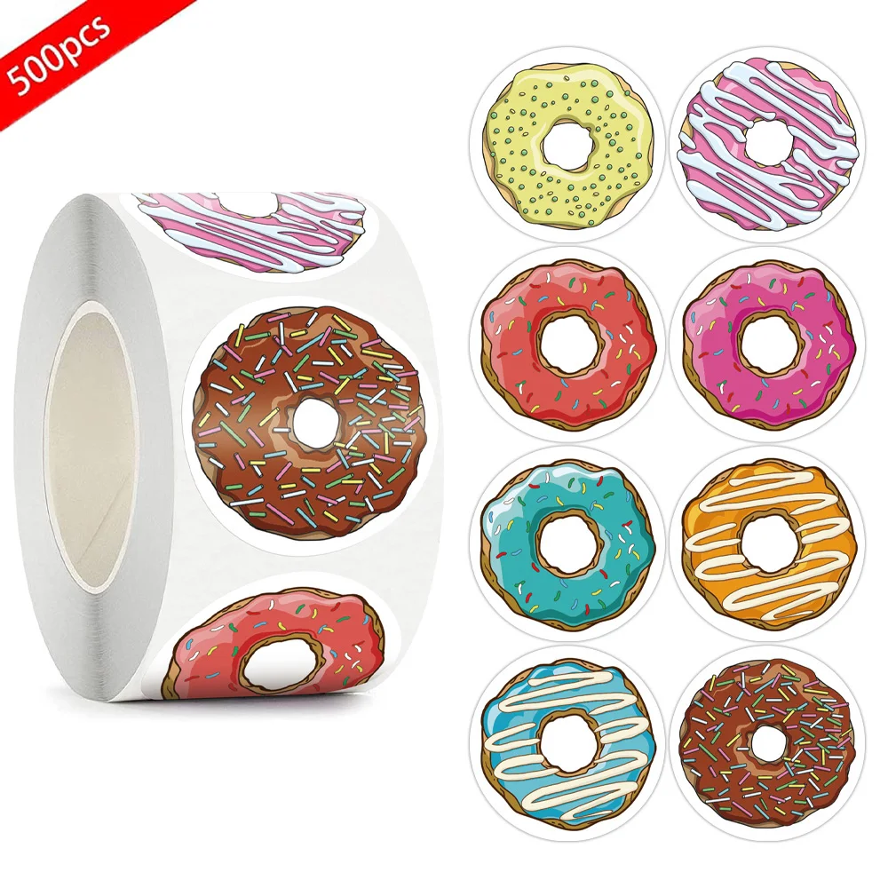 

500 Pcs Donut Seal Stickers 8 Designs Delicious Looking Handmade Label Children's Birthday Party Cake Gift Decoration Stickers
