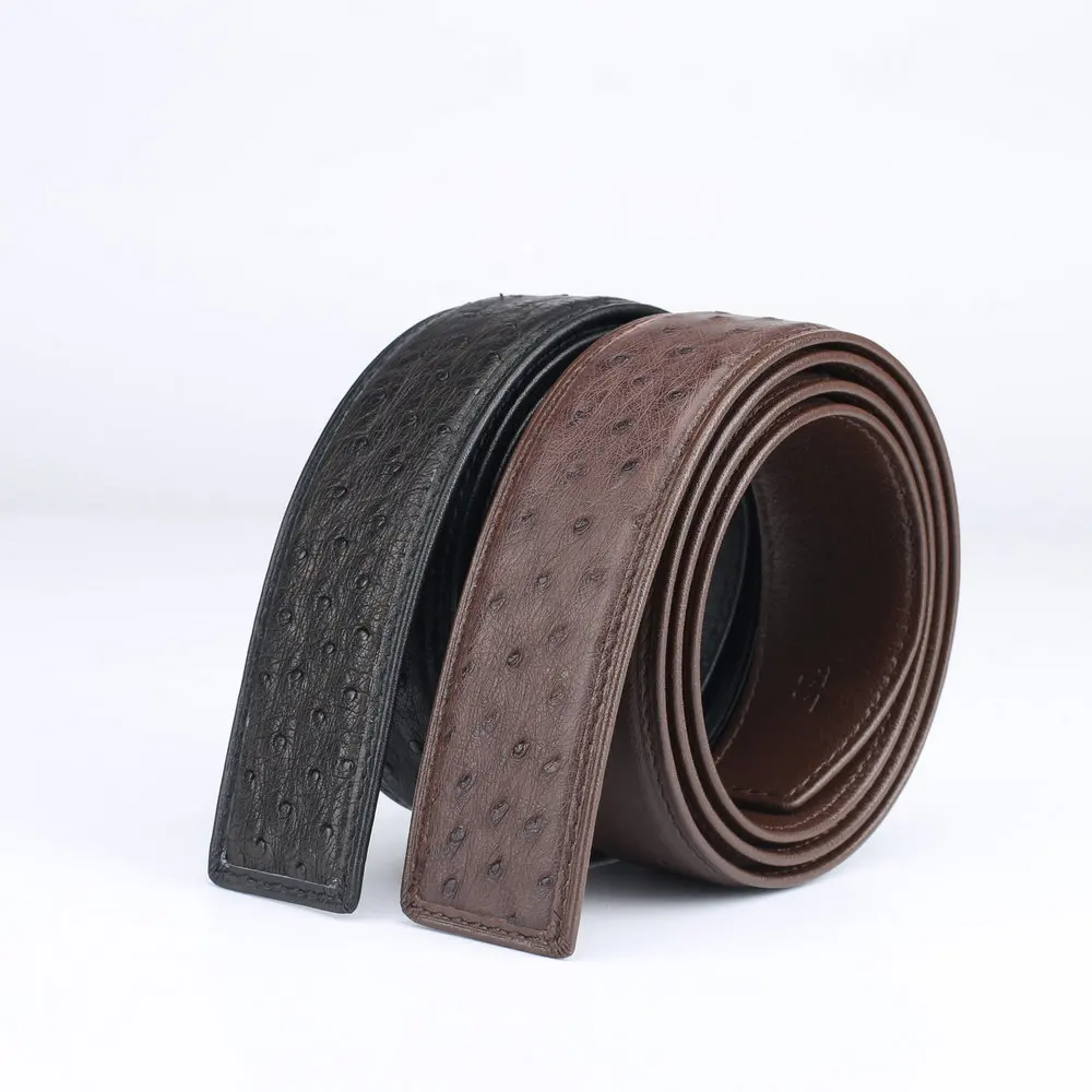 2022 fashion men dress belts 100% real genuine soft ostrich skin men belt with stainless steel buckles black brown colors