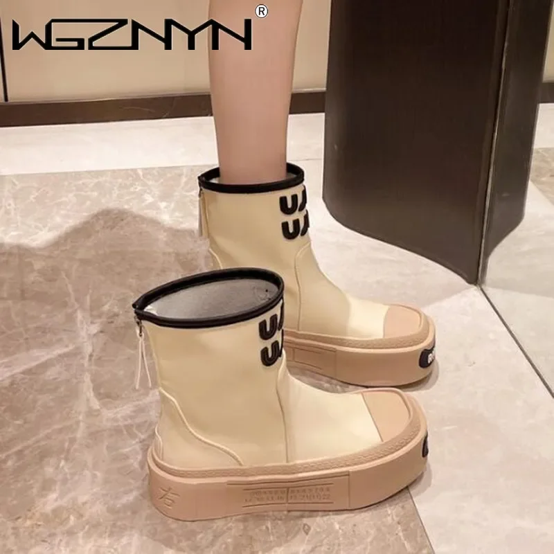 Женские кожаные ботильоны на платформе 2025 года модная обувь среднем каблуке