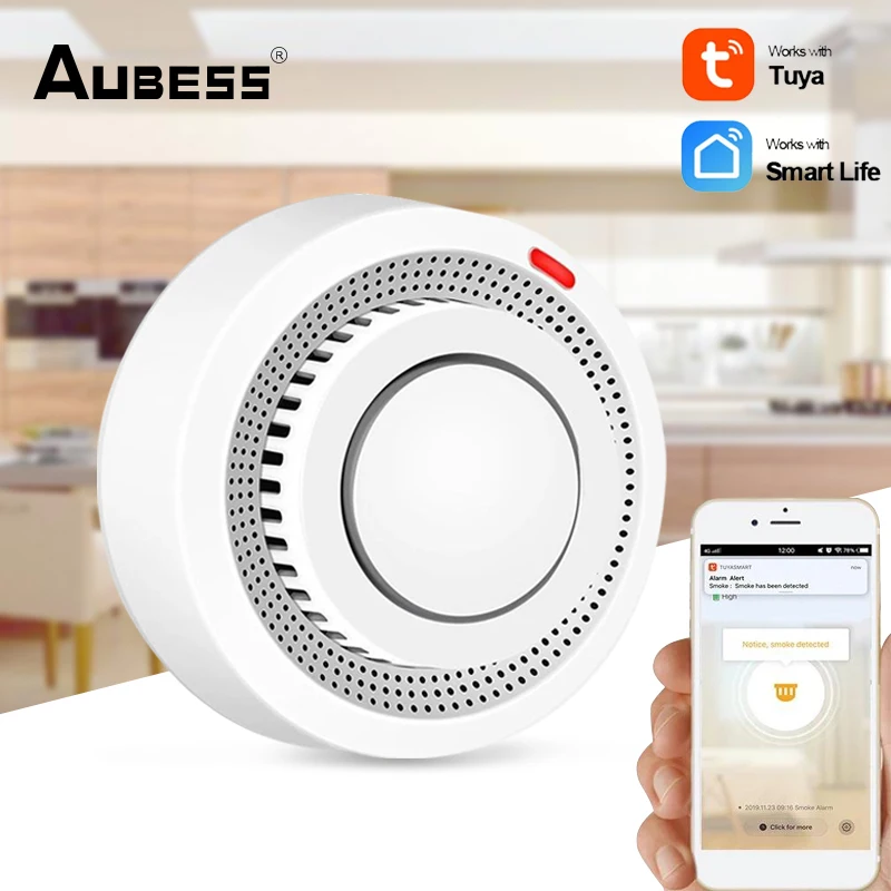 

Intelligent WiFi Smoke Alarm Smoke Detection Sensor Tuya Smart APP Remote Control Detector For Home Office Security Protection