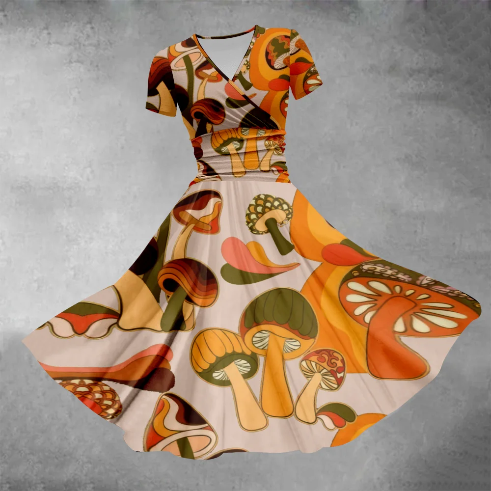 Женское летнее платье-макси с принтом в виде грибов