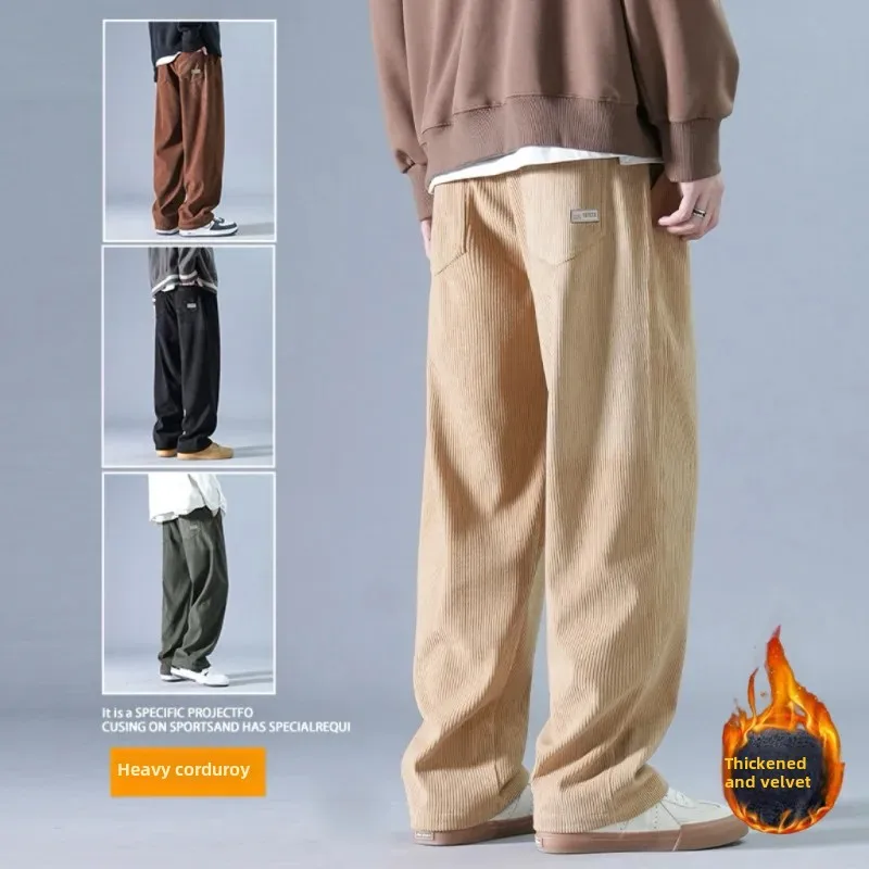 Мужские вельветовые повседневные брюки больших размеров на флисовой подкладке