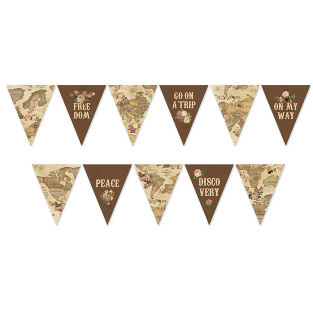 

Banner Flag World Triangle Map Cup Travel Hanging Party Classroom Bunting Flags Theme Retro Pennantfestival School Going