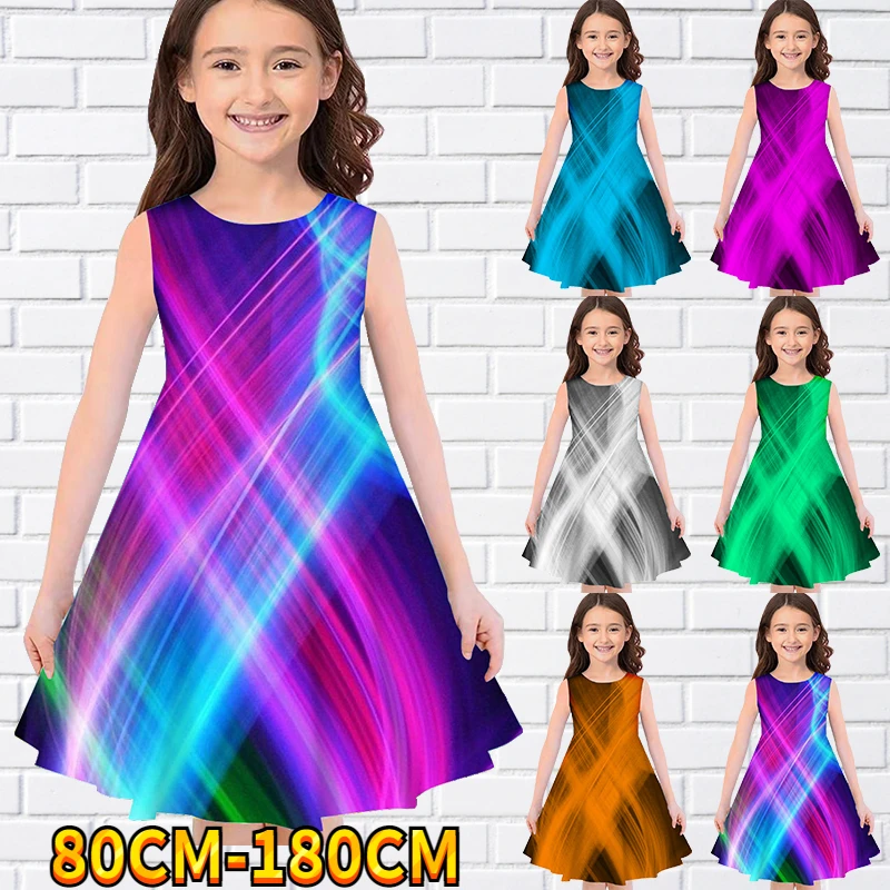 

Kids Little Girls Sleeveless Dress Girls Dress 3D Kids Gradien Print Daily Casual Cute Sweet Over Knee Sleeveless Dress 80-180CM