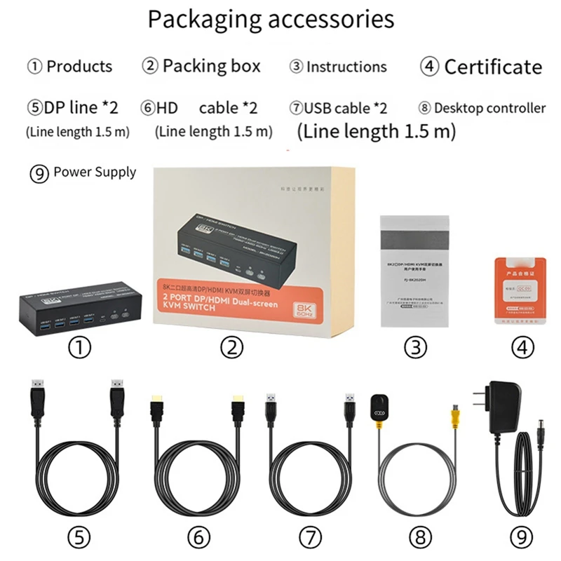 8K 60 Гц DP/-совместимый KVM-переключатель USB 3.0 2 монитора компьютера для мыши