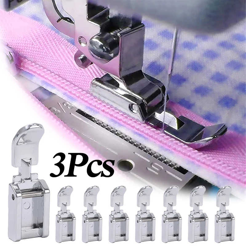 

3Pcs Zipper Sewing Foot Sewing Machine Presser Feet Clip Metal Quilting Patchwork Presser Narrow Rolled Hemming Foot Sewing Tool