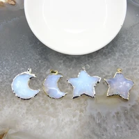 rough opalite star moon pendants raw stone quartz crescent meditation charms diy necklace summer jewelry making accessories