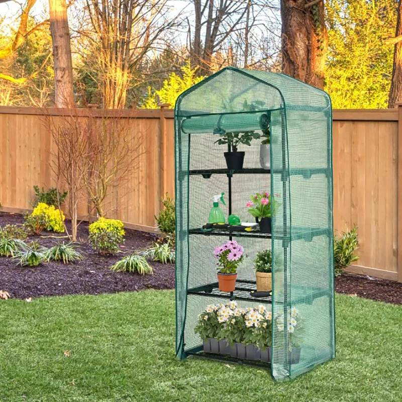 Mini Greenhouse with PE Cover 4-Tier Portable Warm House Vegetable Fruit Plant Warm House Garden Mini Greenhouse Outdoor Growbag