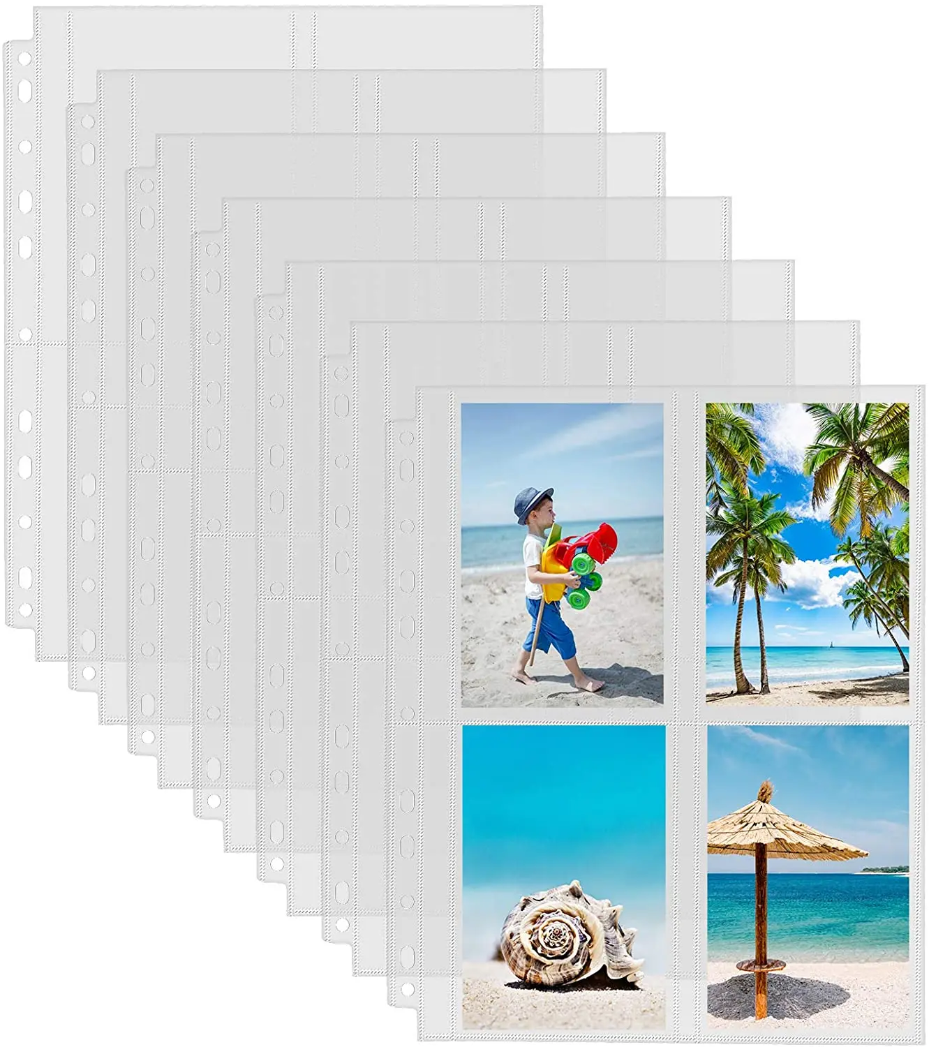 

10 Pack DIY Photo Page Protector Plastic Clear Photo Album Sleeves for 11 Ring Binder 2/4/9 Pockets Per Page Album Card Book