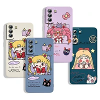 sailor moon cute for samsung s22 s21 s20 fe s10 note 20 10 ultra lite plus liquid rope with lanyard phone case capa