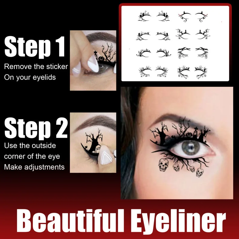 4pc/Set Eye Shadow Tattoo Temporary Tattoos Sticker Women Halloween Party Makeup Stickers Face Waterproof Fake Tatto Art - купить по