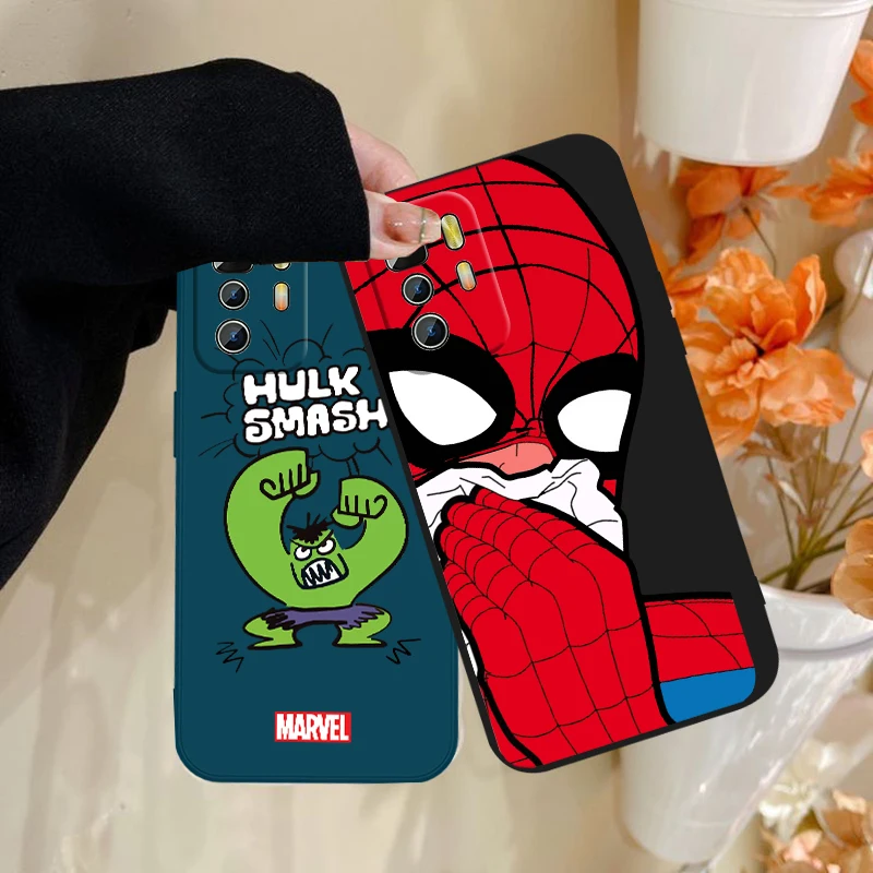 

Funny Marvel Spiderman Phone Case For Xiaomi Redmi Note 11T 11 11S 10T 10 9T 9S 9 8T 8 7 6 5 Pro Liquid Rope Funda Cover Soft