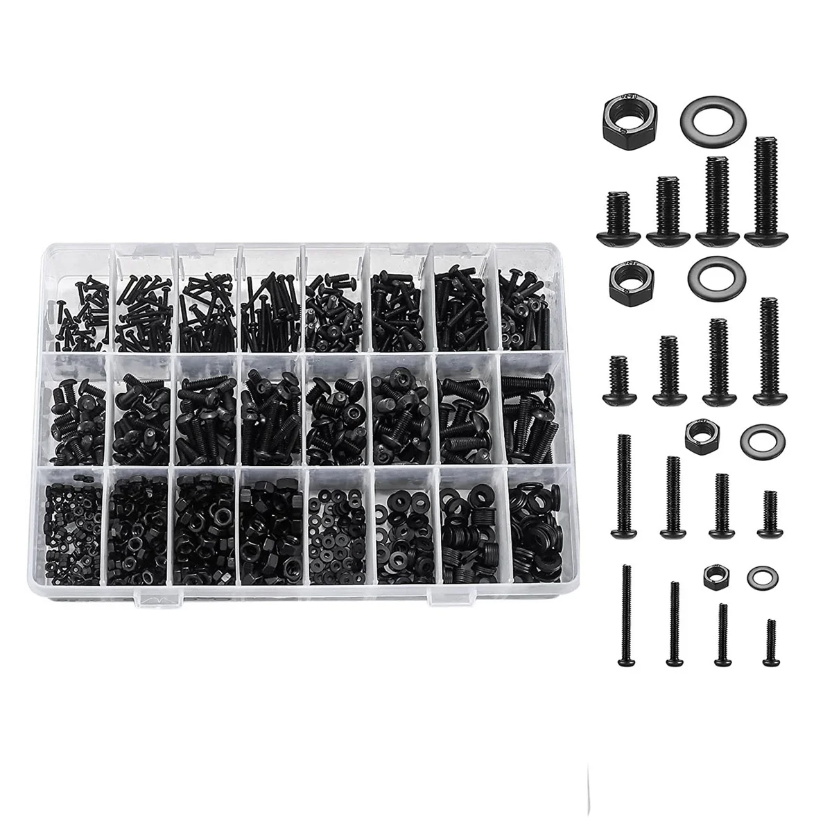 

1225 Pcs Hex Button Socket Head Cap Screws Bolts Nuts Flat Washers Assortment Kit, Machine Screws and Nuts