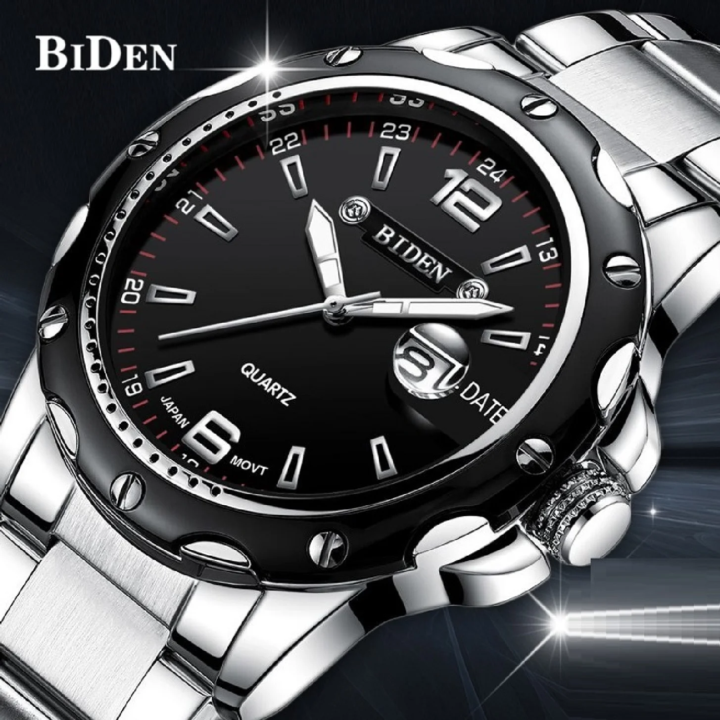 

BIDEN Men Watch Top Luxury Brand Stainless Steel New Sports Military Clocks Waterproof Male Quartz Analog Business Wristwatch