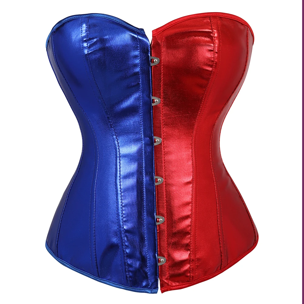 

Steampunk Corset Tops Women Sexy Faux Leather Corsets and Bustiers Lingerie Lace Up Boned Corset Slimming Waist Cincher Red Blue